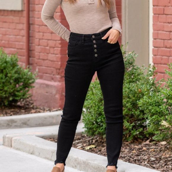 KanCan East Hartford High Rise Button Fly Black Skinny Size 5/26 - Picture 1 of 14